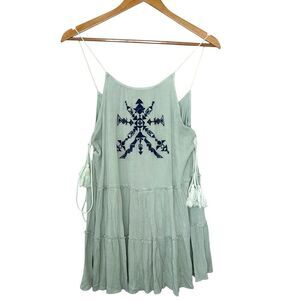 INA Boho seafoam Blue Embroidered flowy sleeveless top size small